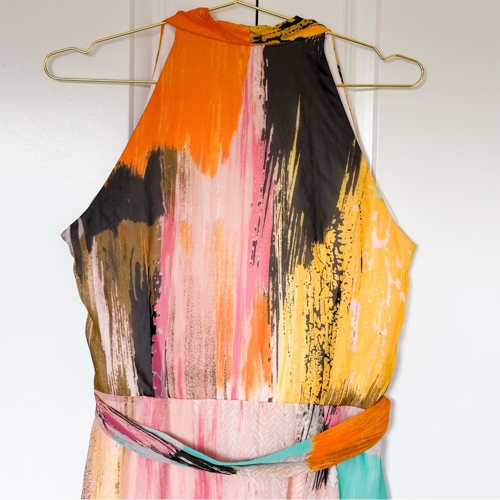 Chetta B Halter Tie Front Maxi Dress in Pink and Orange - Picture 13 of 15